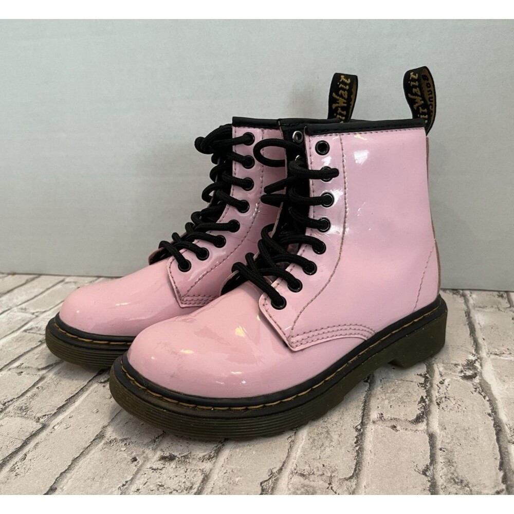 Dr. Martens Combat Boots Girls Kids US SZ 12 Pink Patent Leather Shoes Doc 1460J